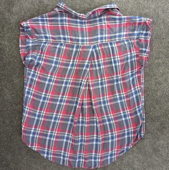 JACHS Girlfriend plaid top pink blue button down rolled cuffed sleeveless XLarge - Picture 8 of 8